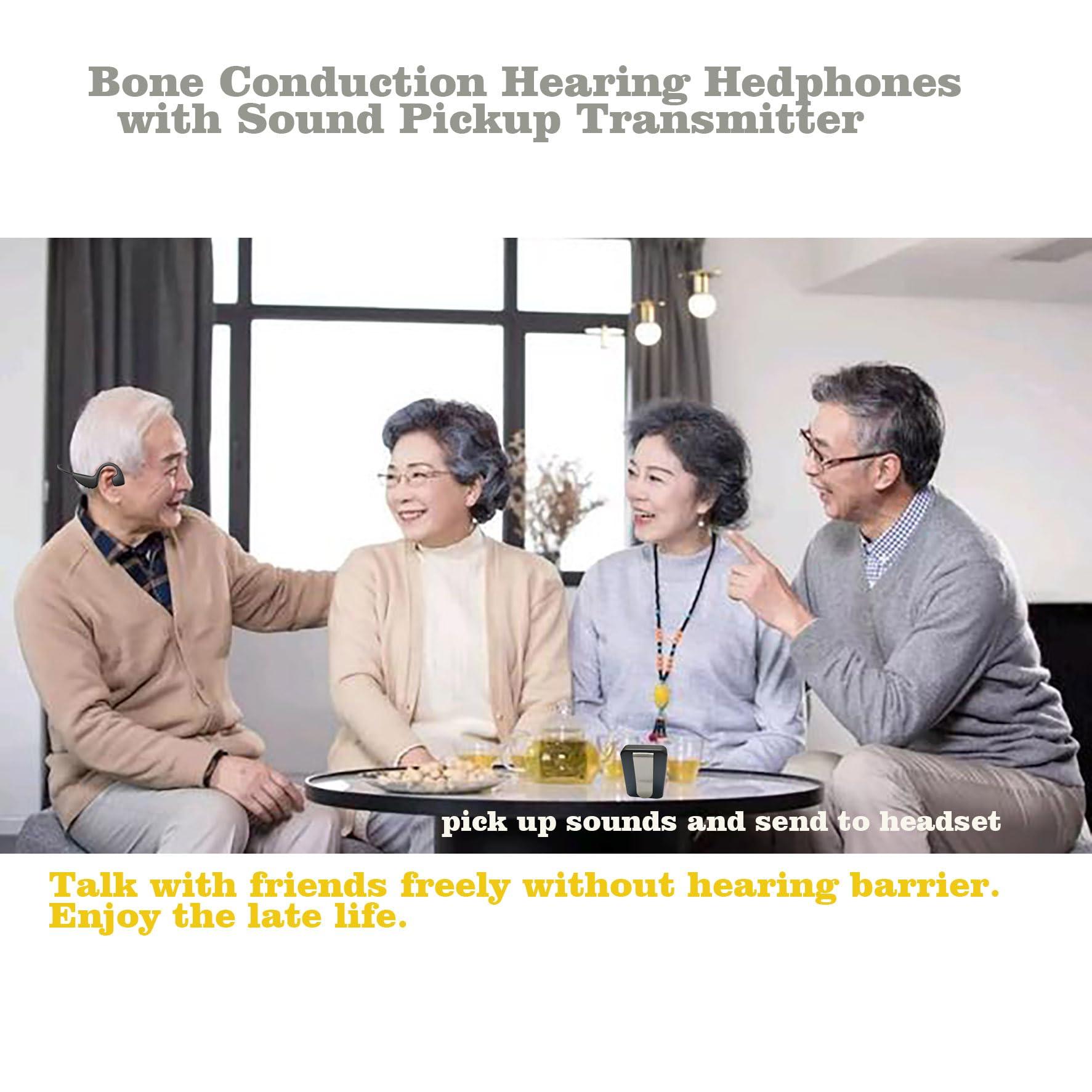 FANSAISI Wireless Bone Conduction Hearing Assist Impaired Headsets with Hearing Mic Sound Transmitter -Wireless TV Listening Headphones Earphones for Seniors & Elderly with Hearing Loss