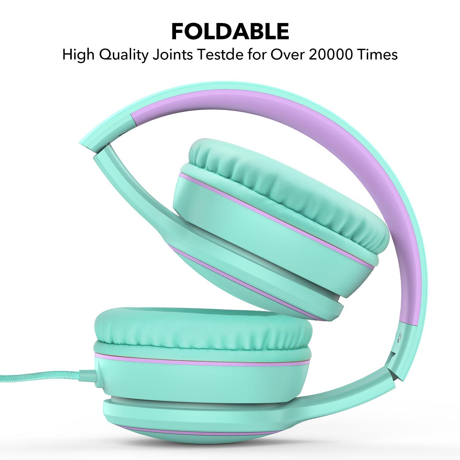 RORSOU RORSOU R10 Over-Ear Headphones with Microphone Lightweight Folding Stereo Bass Headset with 1.5M No-Tangle Cord Portable Wired Headphones for Smartphone Tablet Computer Green