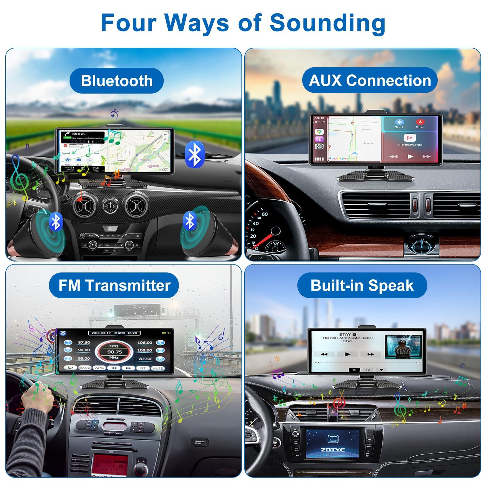 Accfly Carplay Screen for Car,10.26\" HD IPS Wireless Portable Car Stereo for Apple Carplay&Android Auto,Car Audio Receivers with 4K Dash Cam/1080P Rear Camera,GPS Navigation,Mirror Link,FM,Voice Control