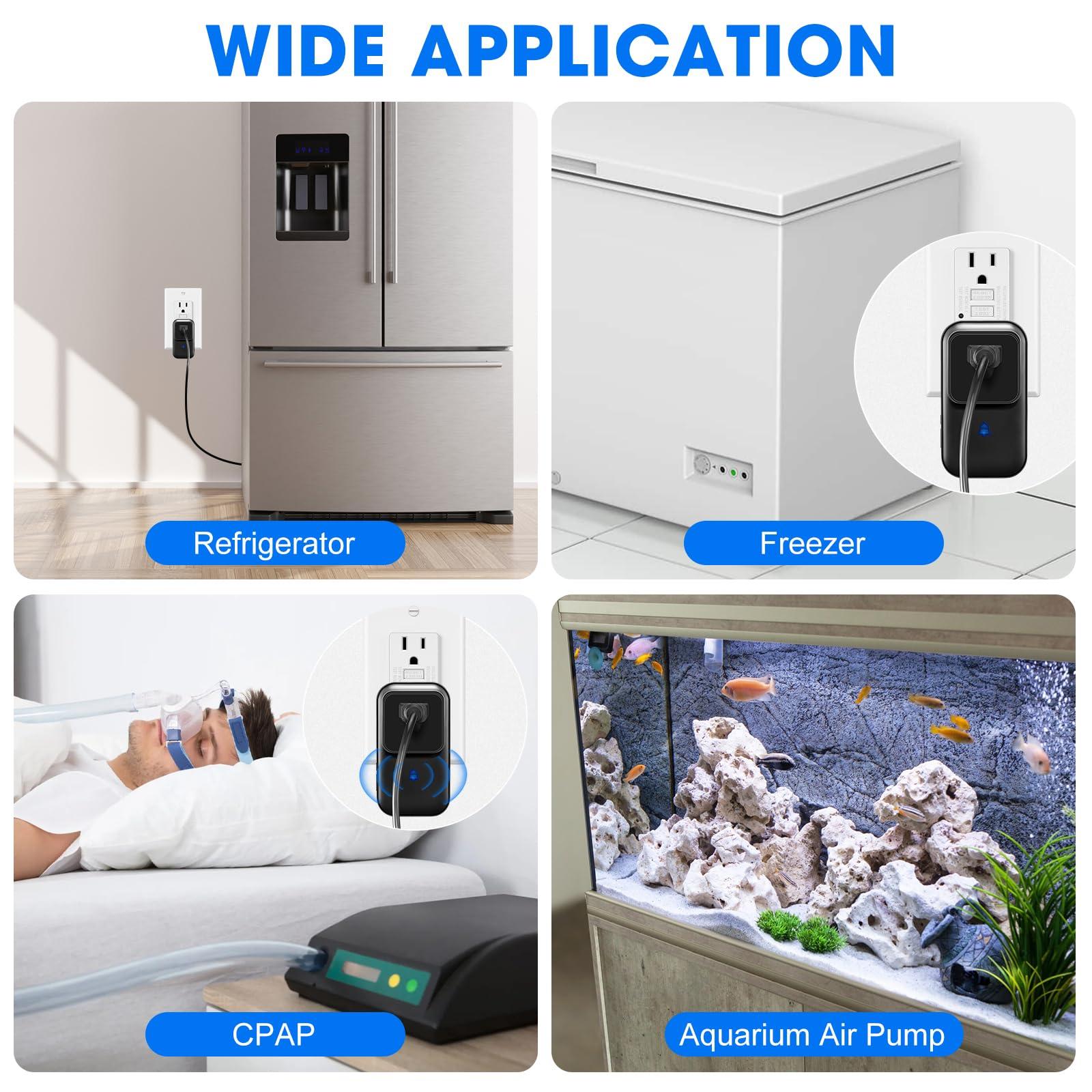 BCY hohipi Power Failure Alarm with LED Indicator,80-110dB Adjustable Freezer Alarm with 7Siren,Power Loss Alarm with Voltage Test,Power Outage Alarm Perfect for GFI/GFCI Trips,Refrigerator (1 Pack)