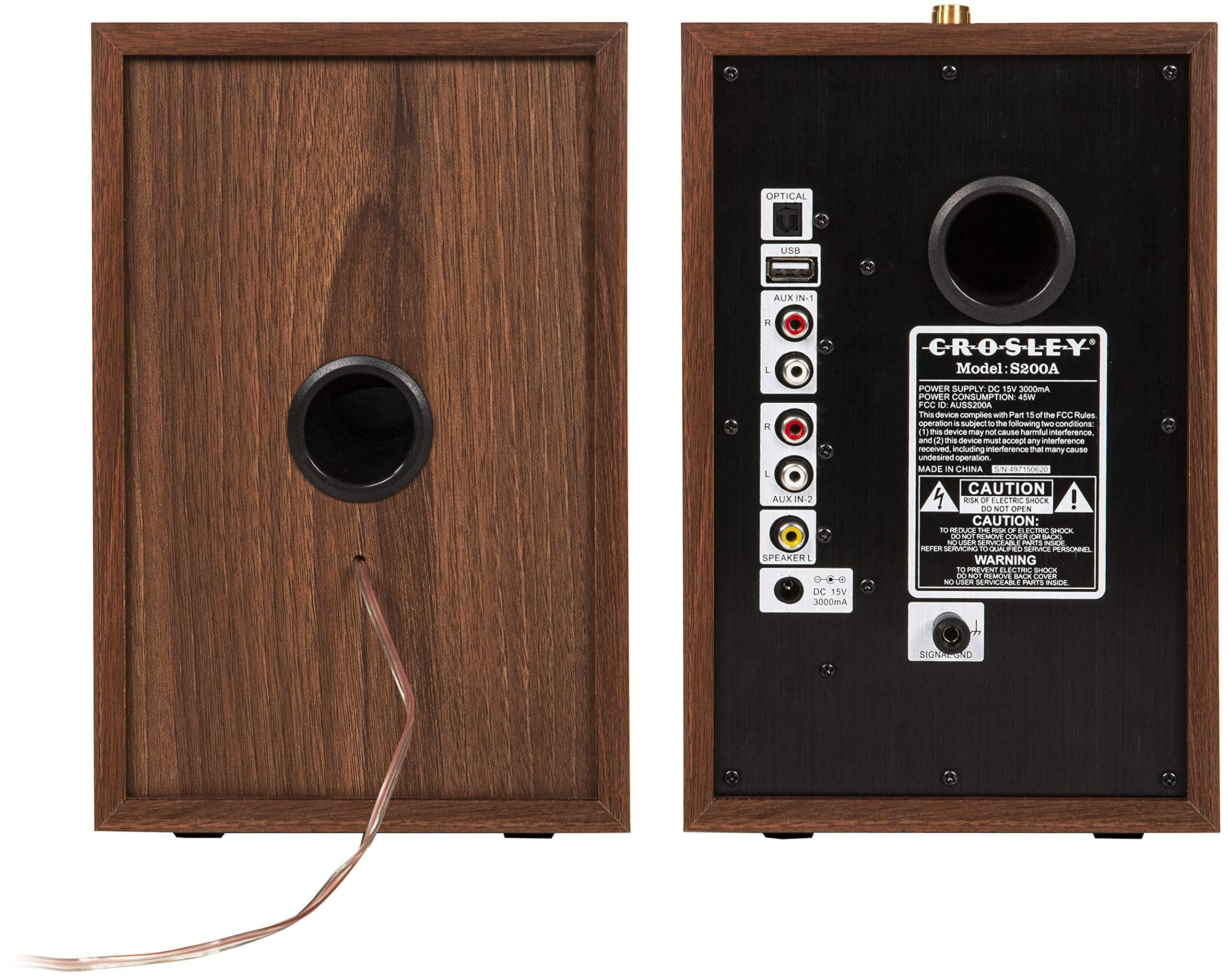 Crosley Crosley S200A-WA 4" Active Powered Bluetooth Stereo Speakers with Optical, USB, and Aux Connections, Walnut