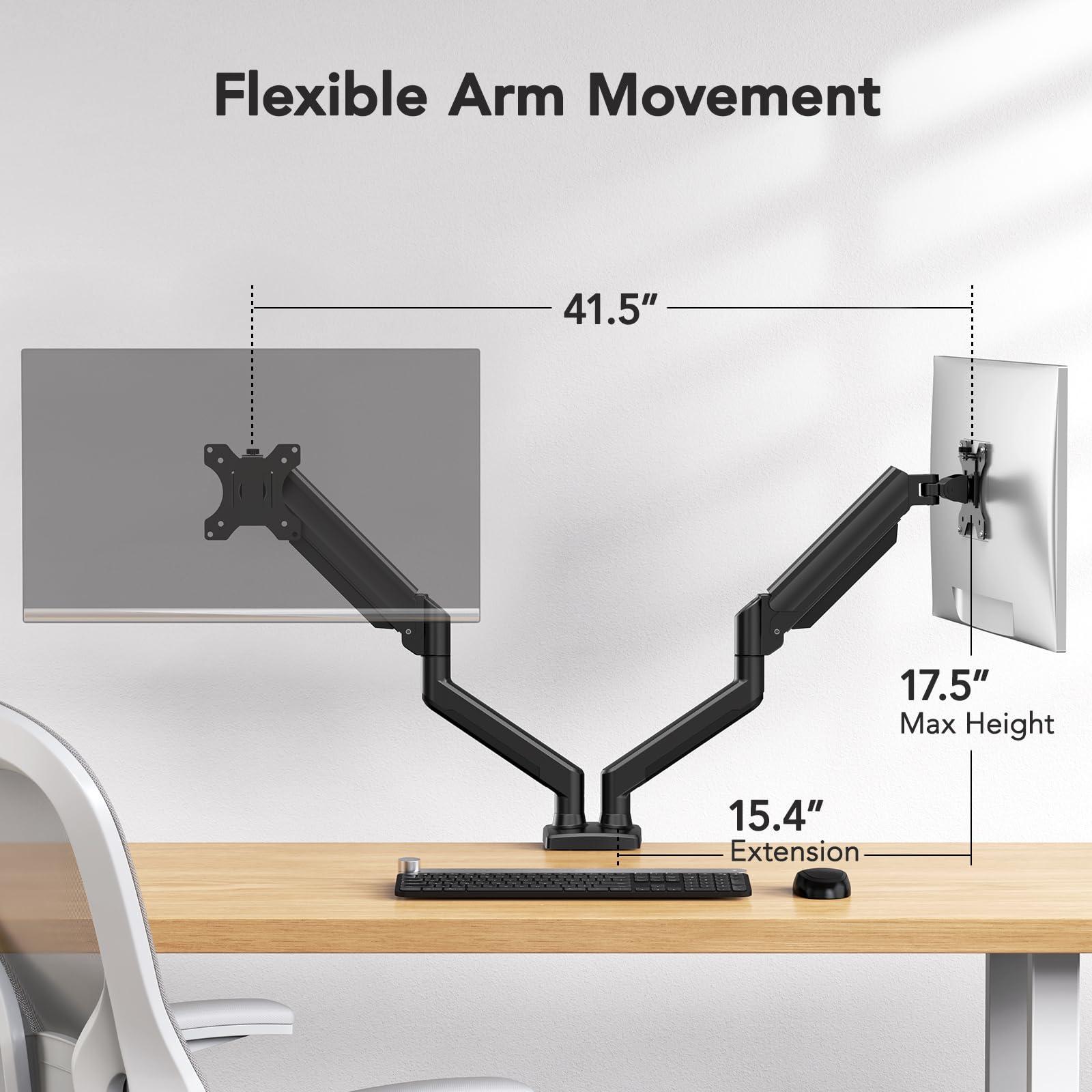 HUANUO HUANUO Dual Monitor Mount for 2 Monitors up to 32 inches, Each Arm Holds Max 22lbs,Steel Monitor Mount Reinforcement Plate for Thin, Glass and Other Fragile Tabletop