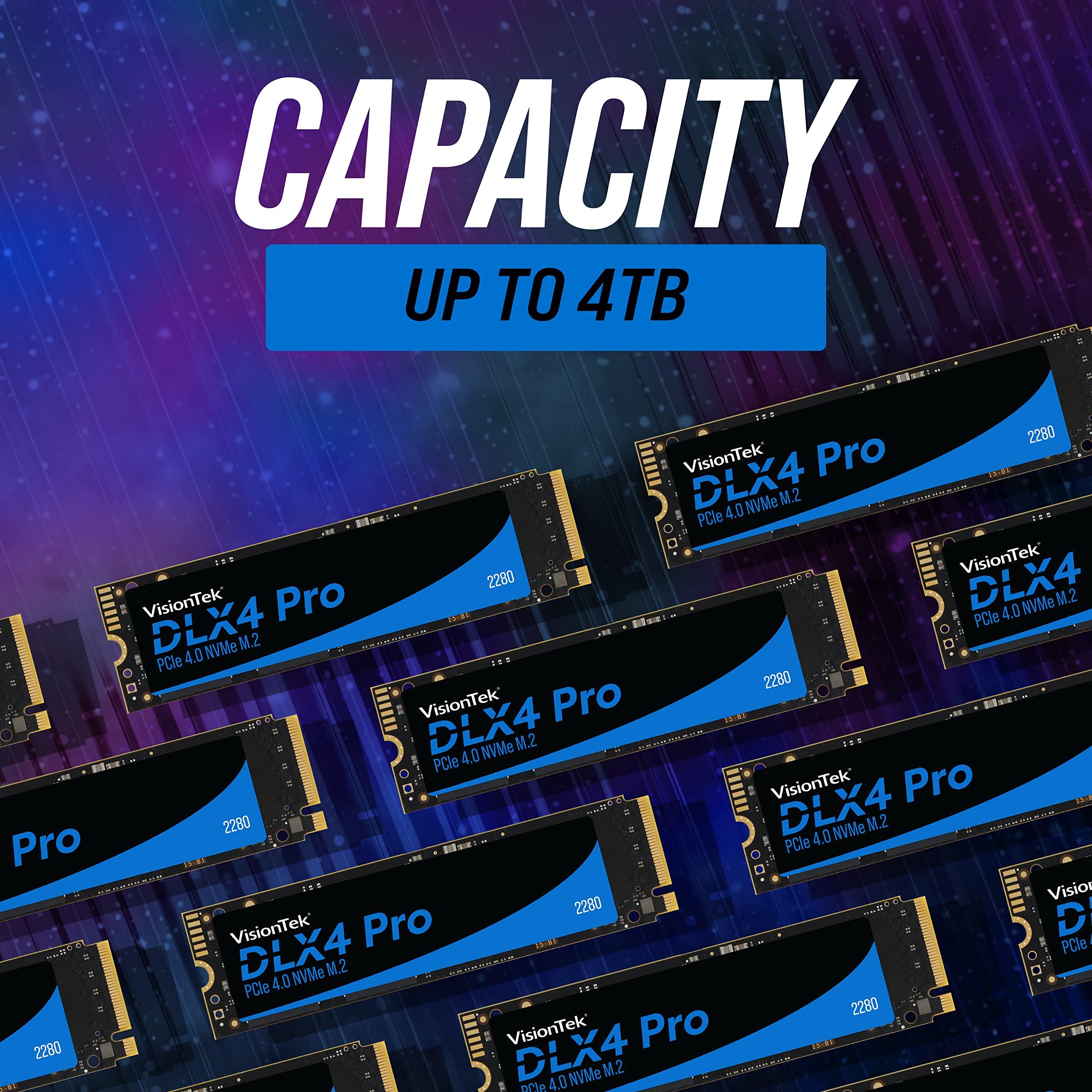 VisionTek VisionTek 2280 M.2 DLX4 Pro SSD - 2TB - PCIe Gen 4.0 x4 NVMe - 5200MB/s Read, 4775MB/s Write Laptops, Gaming PCs, Compatible Consoles