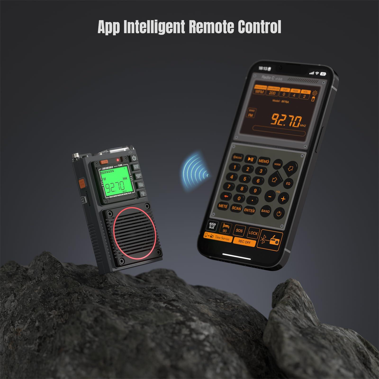 Raddy Raddy RF75A APP Control Shortwave Radio, Portable AM/FM/VHF/SW/WB Weather Radio, Pocket Radio Rechargeable w/ 9.85 Ft Wire Antenna