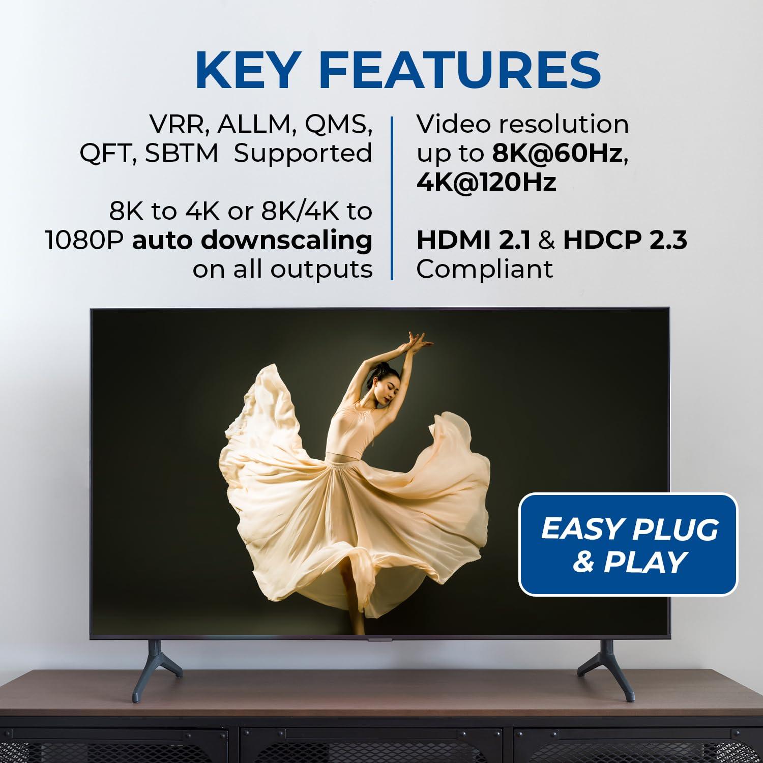 OREI OREI 8K HDMI Splitter 1 X 8, Duplicate/Mirror Any HDMI Signal UltraHD Supports Upto 4K @ 120Hz EDID HDCP 2.3 - (BK-108)