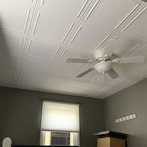 A La Maison Ceilings A La Maison Ceilings R24 Line Art Foam Glue-up Ceiling Tile (21.6 sq. ft./Case), Pack of 8, Plain White