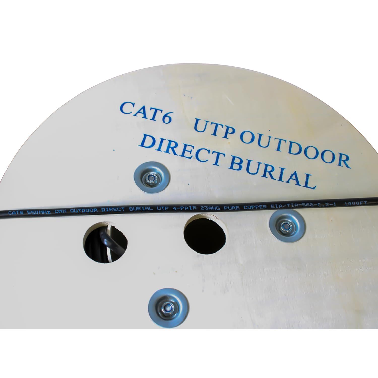 Turnstone Cables Cat6 Outdoor (CMX), 1000ft, 23AWG | 100% Solid Bare Copper | 550MHz | Unshielded Twisted Pair (UTP) Bulk Ethernet Cable (Cat6 Outdoor Black)