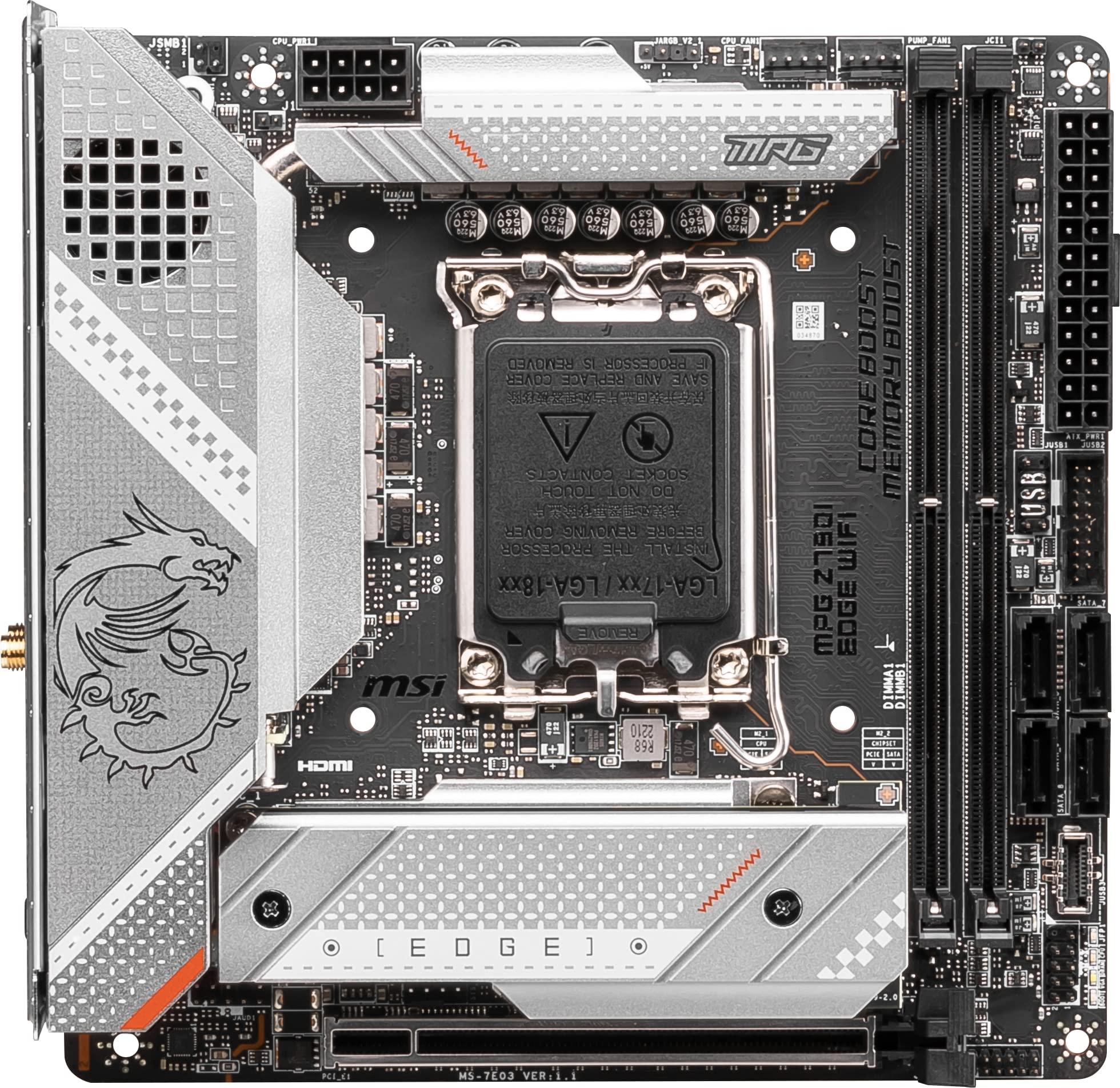 MSI MSI MPG Z790I Edge WiFi Gaming Motherboard (Supports 12th/13th/14th Gen Intel Processors, LGA 1700, DDR5, PCIe 5.0, M.2, 2.5Gbps LAN, USB 3.2 Gen2, Wi-Fi 6E, Bluetooth 5.3, Mini-ITX)