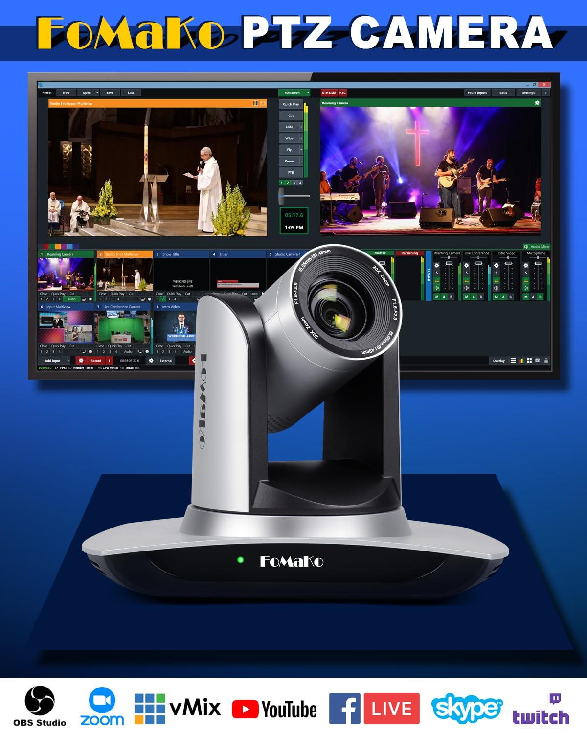 FoMaKo FoMaKo AI Auto Tracking HDMI PTZ Camera 20x Optical Zoom for Church Services Worship Education(2pcs) + KC608 Pro PTZ Controller (FMK12UH Prox2 + KC608 Pro)