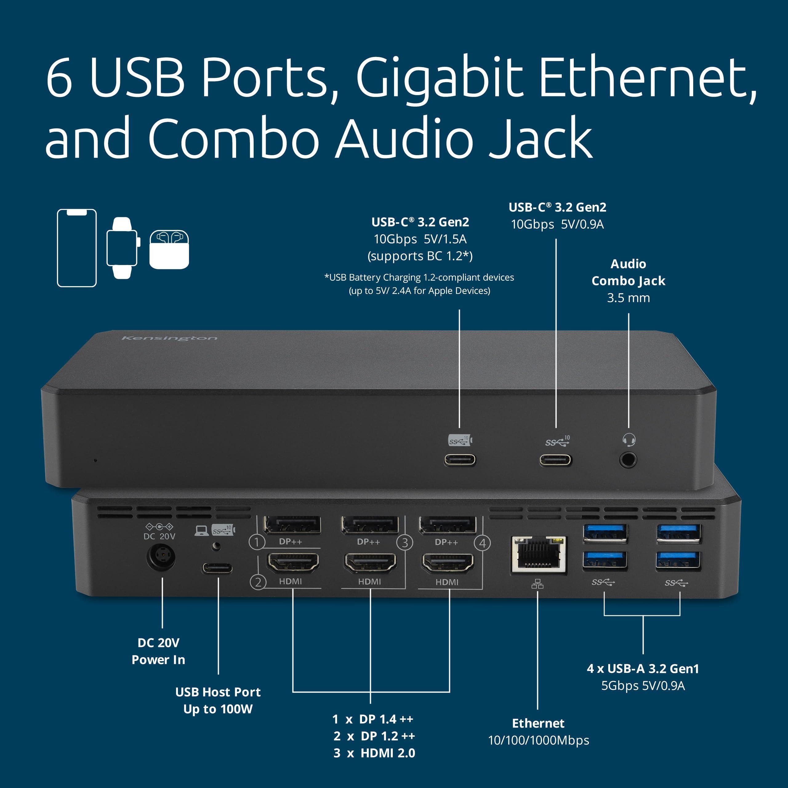 Kensington Kensington SD4790-MAC EQ USB-C DisplayLink Triple 4K Docking station for MacBook with 100W Laptop Charging, 3xHDMI, 3xDisplayPort, Audio, Ethernet, for M1/M2/M3 (K33621NA)