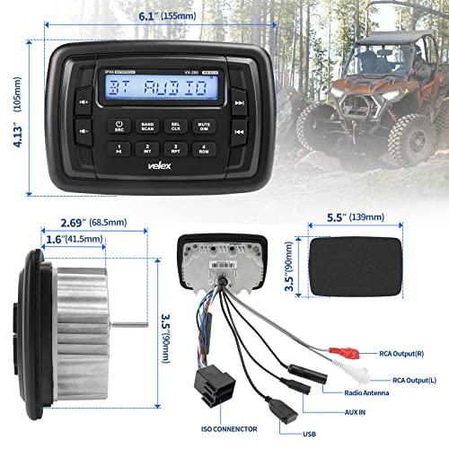 velex Velex Powersport Marine Stereo Radio AM FM Tuner Stereo 4 x 45W Bluetooth Streaming UTV ATV