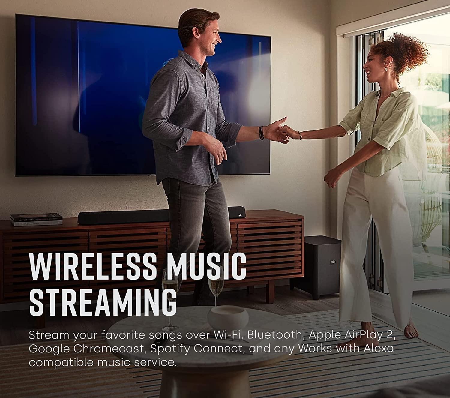 Polk Audio Polk MagniFi Max AX 5.1.2 Channel Sound Bar with 10\" Wireless Subwoofer (2022 Model) + Polk SR2 Wireless Surround Sound Speakers for Select Polk React and Polk Magnifi Sound Bars