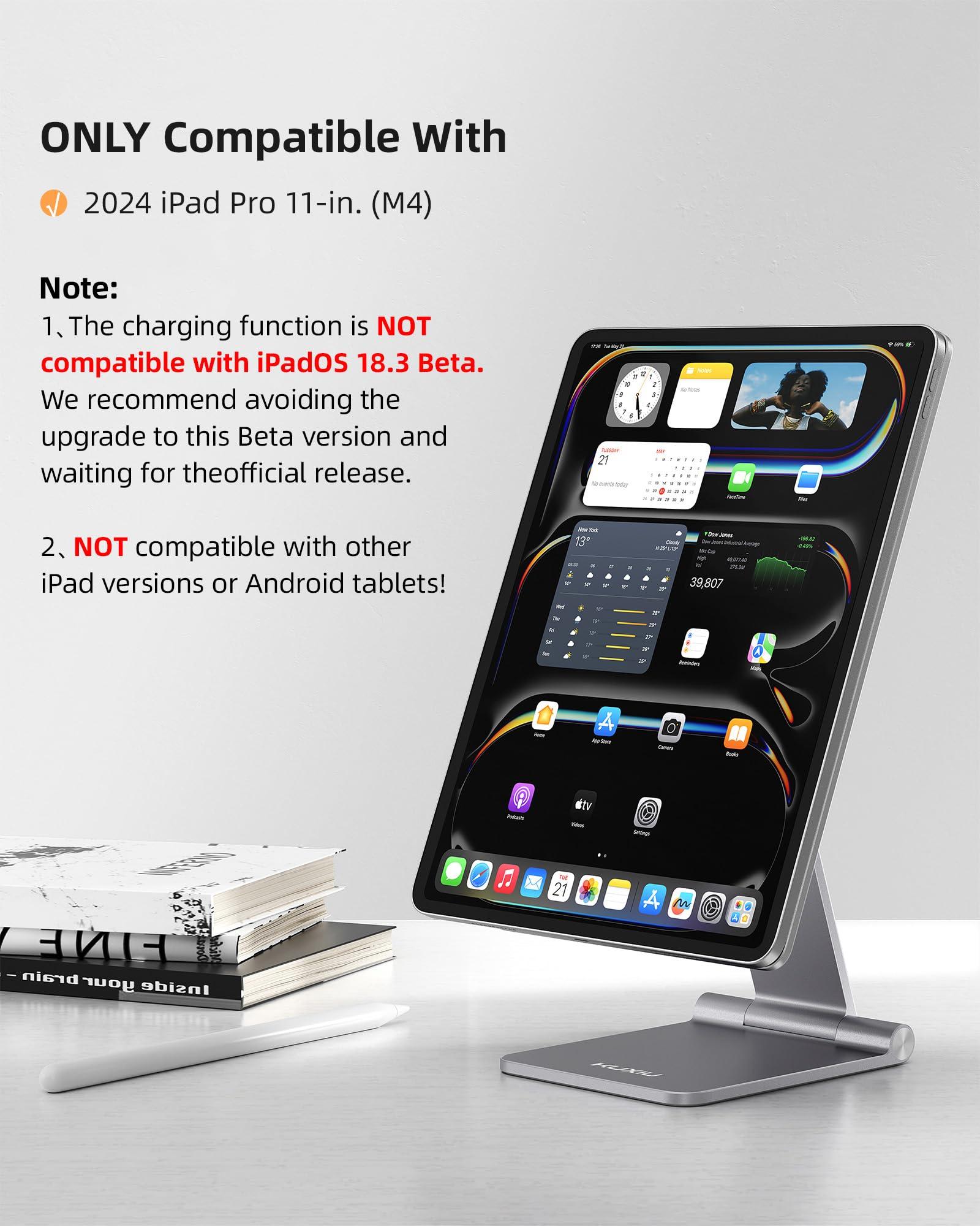 KU XIU KU XIU Magnetic Wireless Charging Stand for iPad Pro 11" M4 (2024) Only, Foldable Aluminum Alloy Tablet Holder Mount with 1M USB C Cable, 360 Adjustable Desktop Stand for iPad Pro 11 inch M4