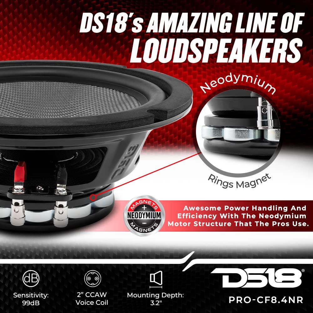 DS18 DS18 PRO-CF8.4NR 8 Inches Water Resistant Loudspeaker - Mid-Bass Carbon Fiber Cone and Neodymium Rings Magnet 600 Watts 4-Ohms - Ideal for Motorcycle & Motorsports (1 Speaker)