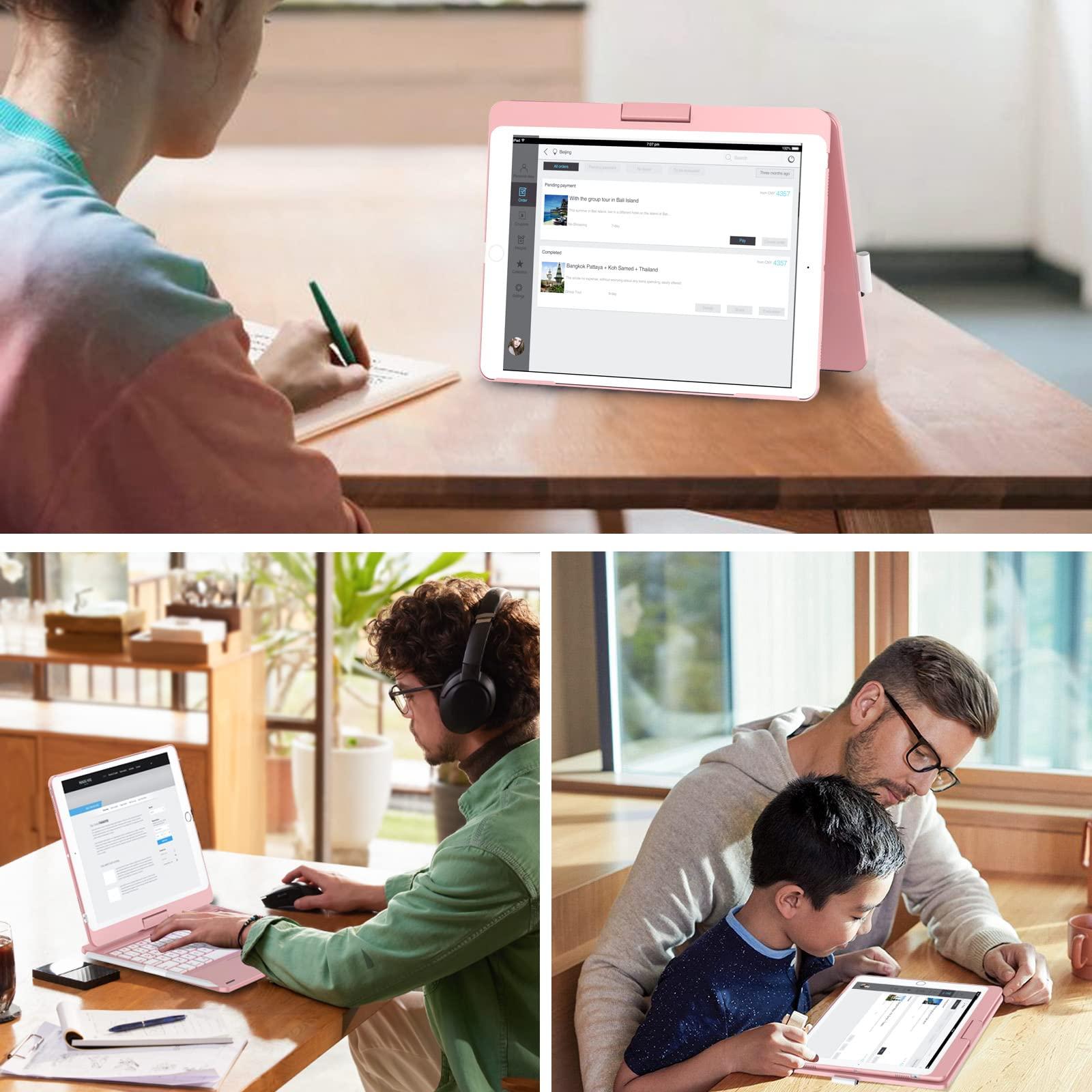 BABG BABG iPad 9th Generation Case with Keyboard,360 Rotatable,Touchpad,Backlit Keyboard with Pencil Holder for 10.2 inch iPad 9th Gen 2021/ 8th Gen 2020/7th Gen 2019 and iPad Air 3/Pro 10.5\"-Rose Gold