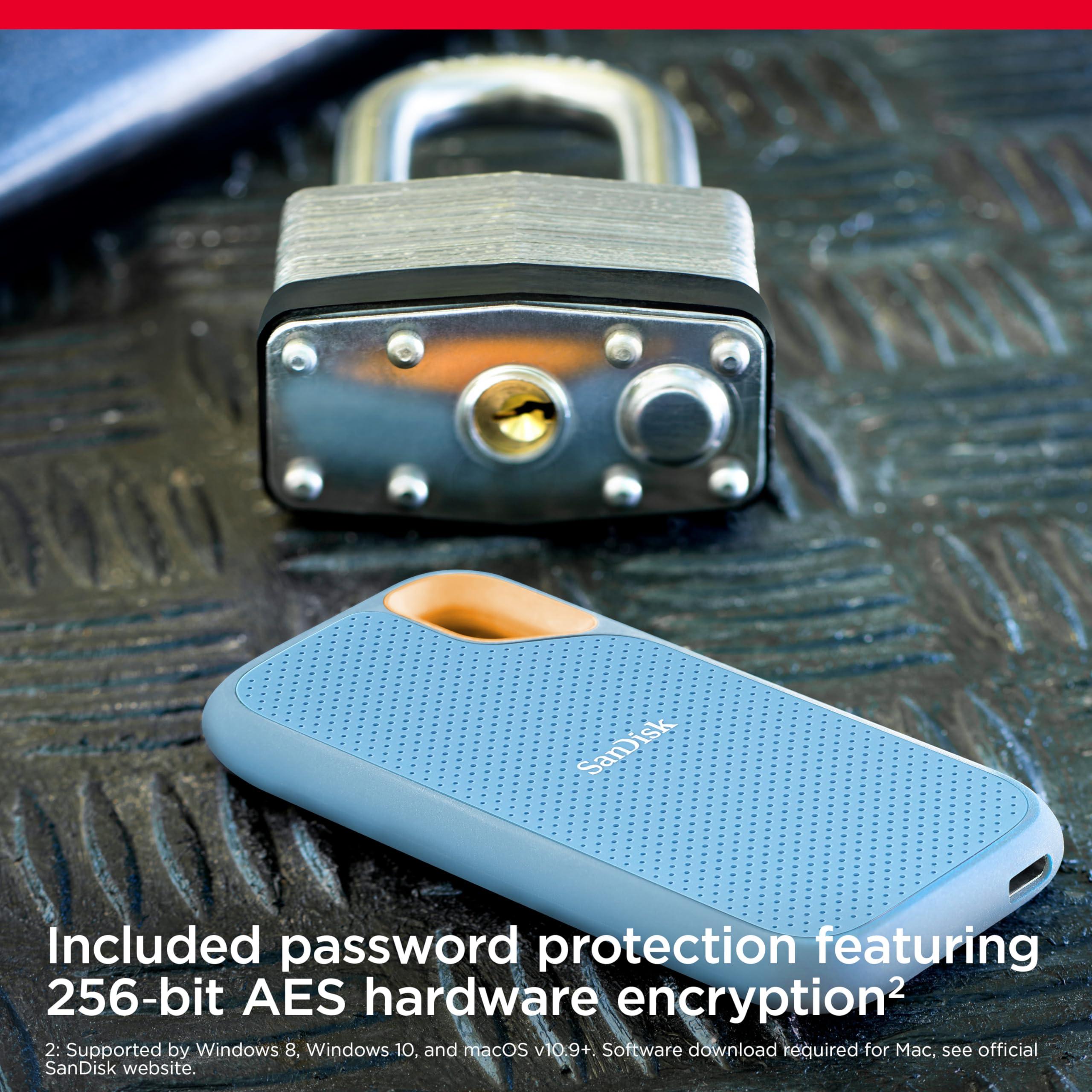 SanDisk SanDisk 4TB Extreme Portable SSD - Up to 1050MB/s, USB-C, USB 3.2 Gen 2, IP65 Water and dust Resistance, Updated Firmware, Sky Blue - External Solid State Drive - SDSSDE61-4T00-G25B