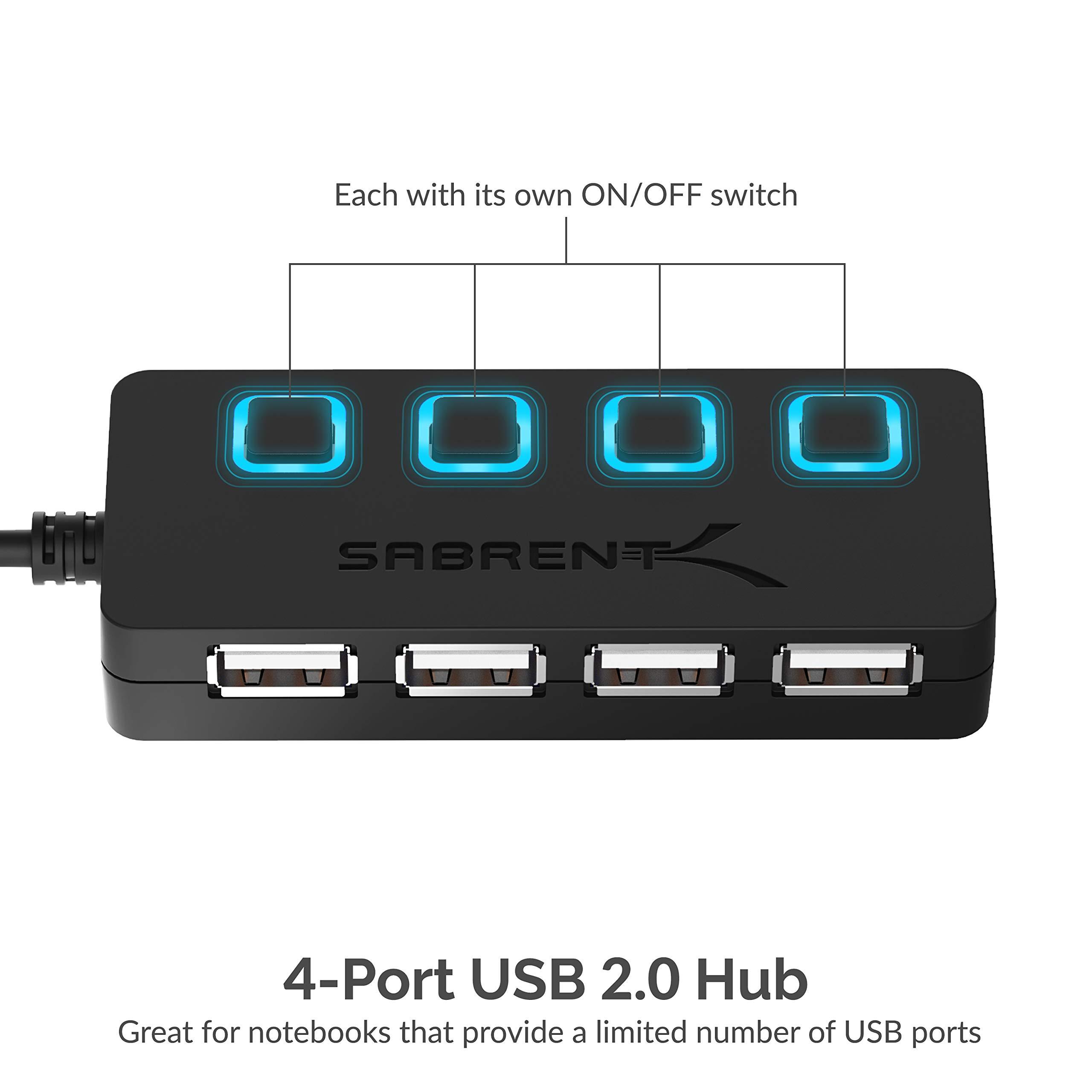 SABRENT SABRENT 4 Port Portable USB 2.0 Hub + 4-Port USB 2.0 Hub with Individual LED lit Power Switches