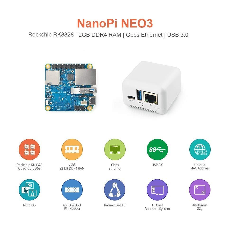 youyeetoo youyeetoo FriendlyElec NanoPi NEO3 Mini Router Single Board Computer Rockchip RK3328 Super Tiny ARM Board for IOT (2GB RAM,with Case and Heat Sink)
