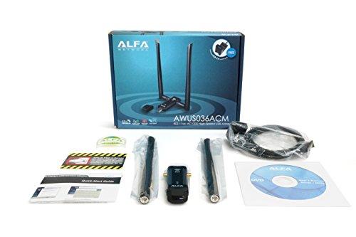 ALFA Network ALFA Network AWUS036AC Long-Range Wide-Coverage Dual-Band AC1200 USB Wireless Wi-Fi Adapter w/ High-Sensitivity External Antenna - Windows, MacOS & Kali Linux Supported