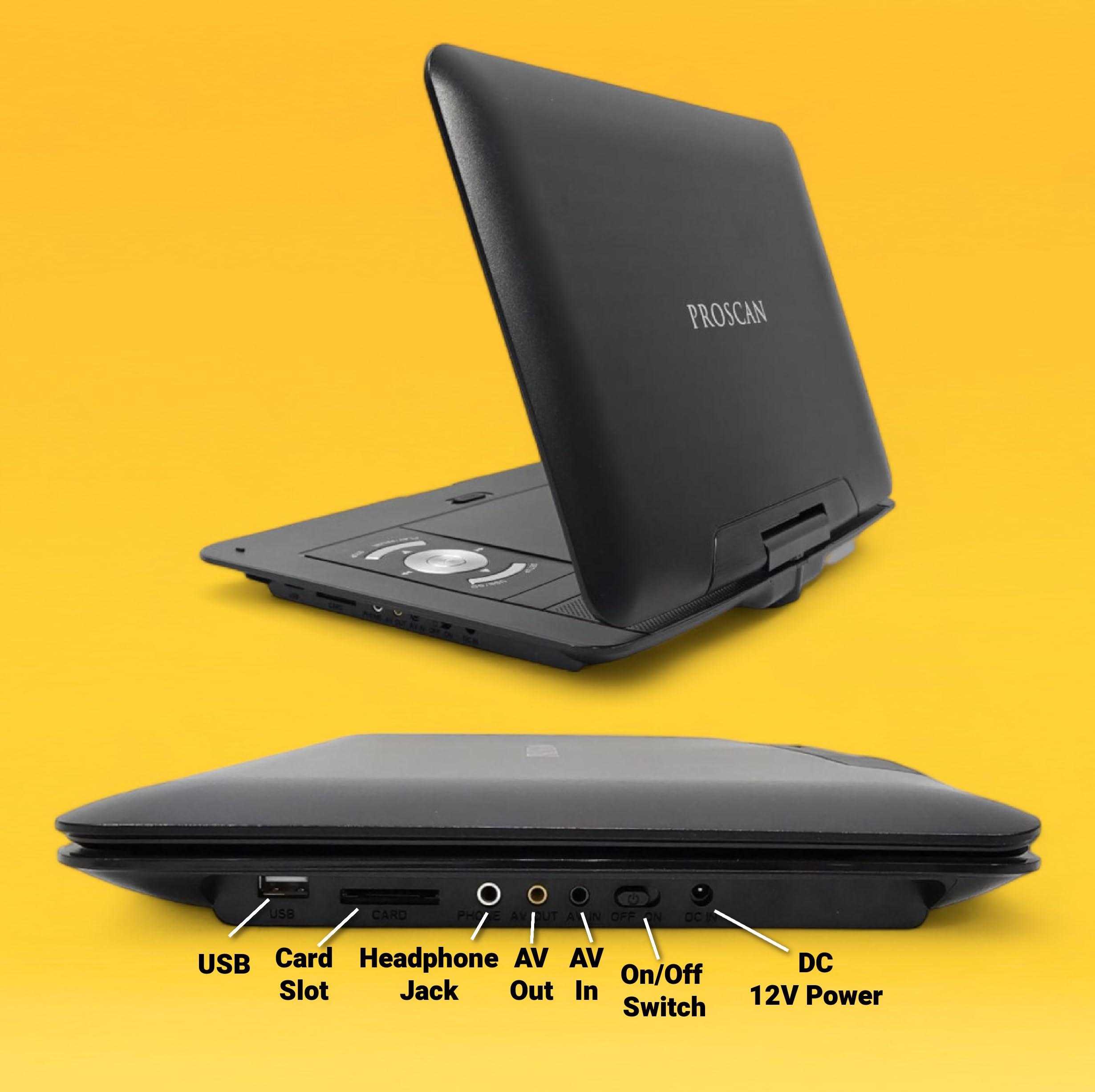 PROSCAN Proscan 13.3" Portable DVD Player Black with Remote control, DVD,DVDR/RW,CDR/RW, supports MP3, JPEG, for Car or Travelling - PDVD1332 (Renewed)