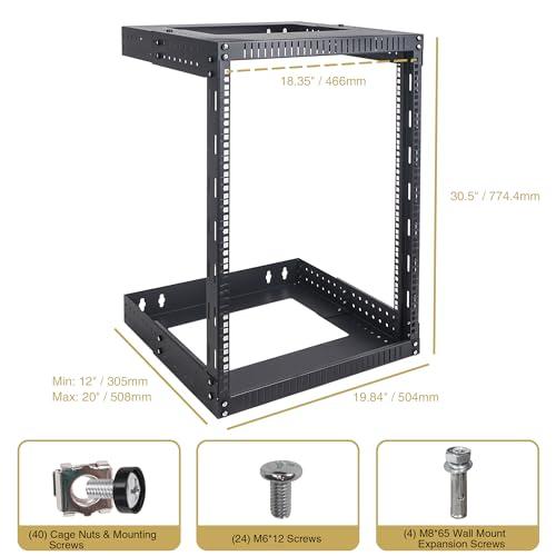 Sound Town Sound Town 2-Post 15U Wall-Mount Open Frame Server and Network Equipment Rack with Adjustable Depth 12\"-20\" (ST2PWOR-A15U)