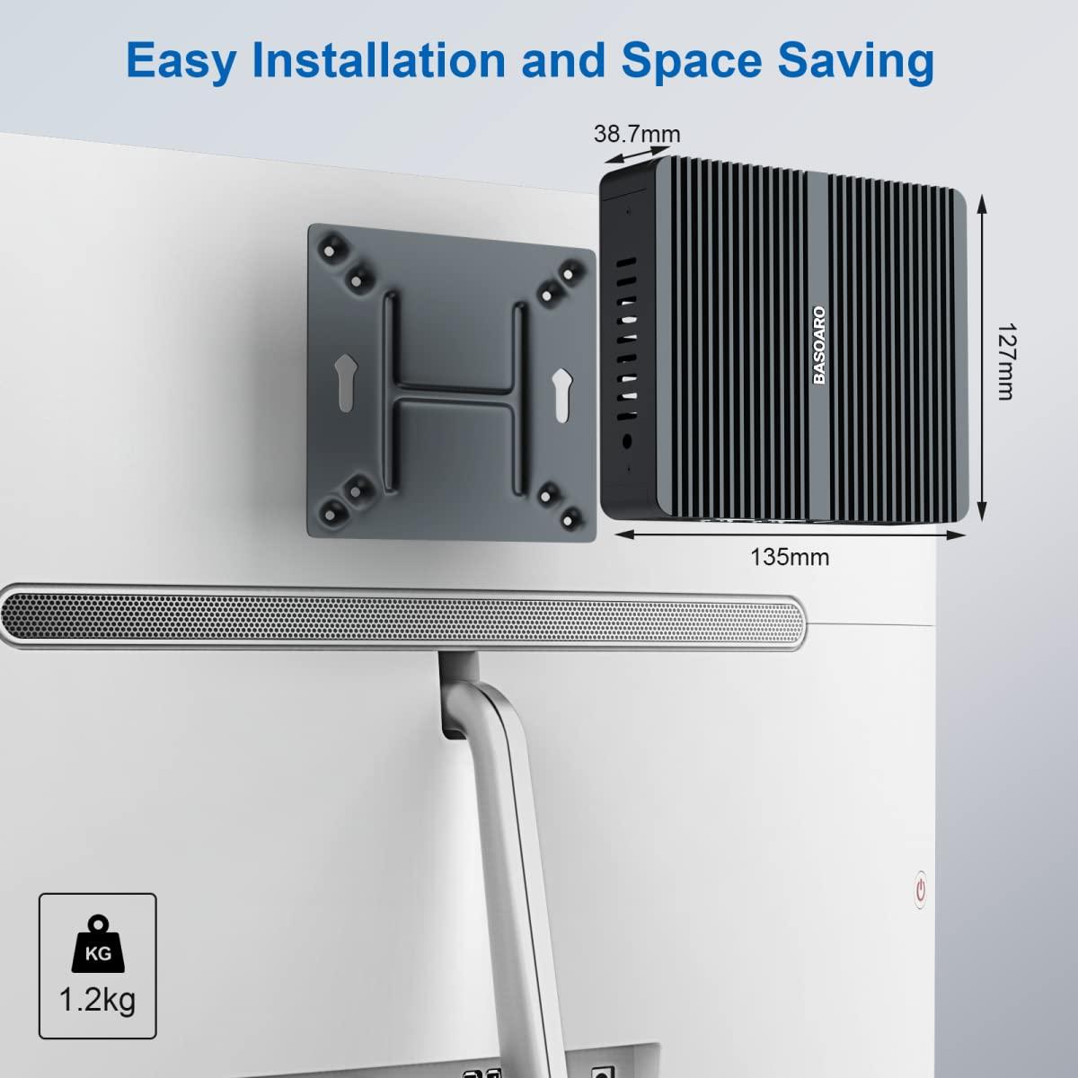 BASOARO BASOARO Mini Desktop PC, Industrial PC Fanless Win 11 Pro, Celeron J6412, 8G RAM 512G SSD 1TB HDD, 2*RS232 COM, Dual LAN, 1*DP, 2*HD, Triple Display, 4K, WiFi, Dual Band WiFi, Mini PC Fanless