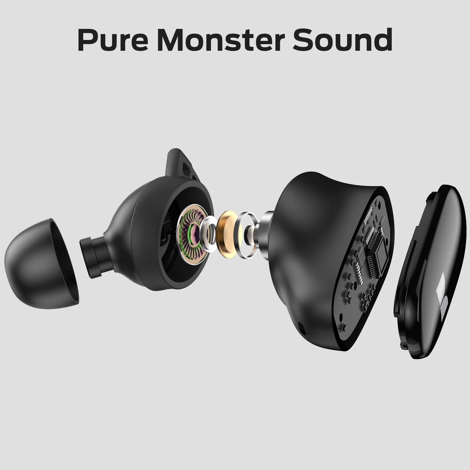 Monster Monster N-Lite 206 Wireless Earbuds Bluetooth 5.4 in Ear Headphones, Bluetooth Ear Buds Built-in Microphone, Touch Control, Comfortable Fit, USB-C Fast Charging, IPX6 Waterproof, 25H Playtime, Black