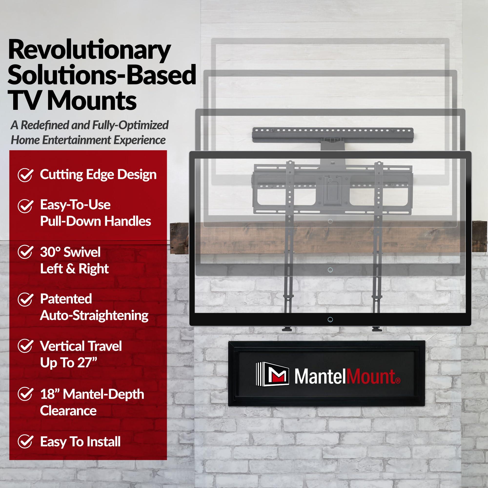 MantelMount MantelMount- MM340 above Fireplace Pull Down TV Mount- Televisions 44\" to 80\" Up to 90 lbs - Safe Auto-Adjusting TV Mounts - Patented Motion Stops, Handles, Balancing Technology - Superior Steel
