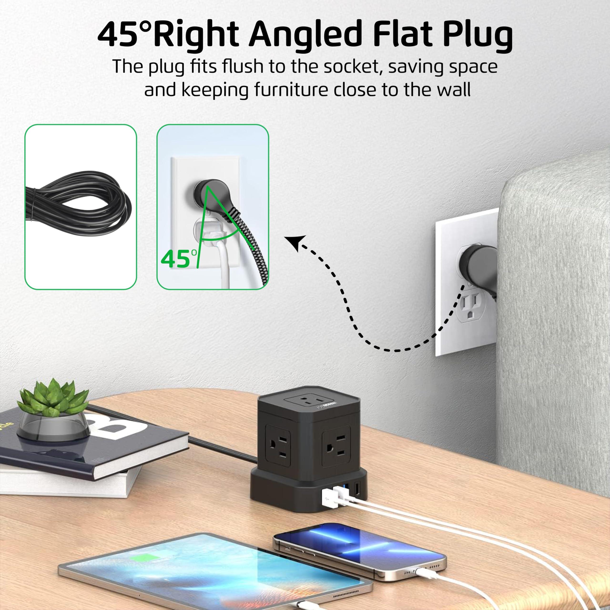 Uncaged Ergonomics Cube Power Strips with Surge Protection, 10ft Extension Cord with Multiple Outlets, 5 AC Plugs + 3 USB + 1 USB-C Fast Charging Power Strip with USB Ports, Mountable On/Off Switch Charging Station