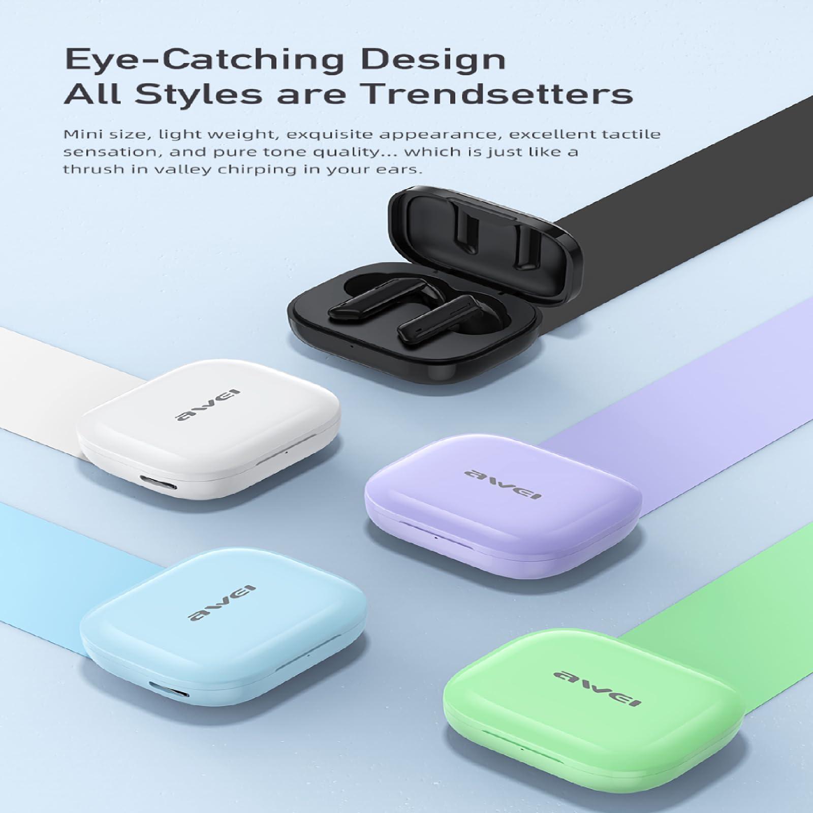 AWEI AWEI Bluetooth Earbuds, Bluetooth Ear Buds with Big Bass Stereo Sound, 35 Hours Playtime, Lightweight in-Ear Fit, Wireless Earbuds IPX4 Waterproof Compatible with iPhone, Android, Laptops, TV, Sports