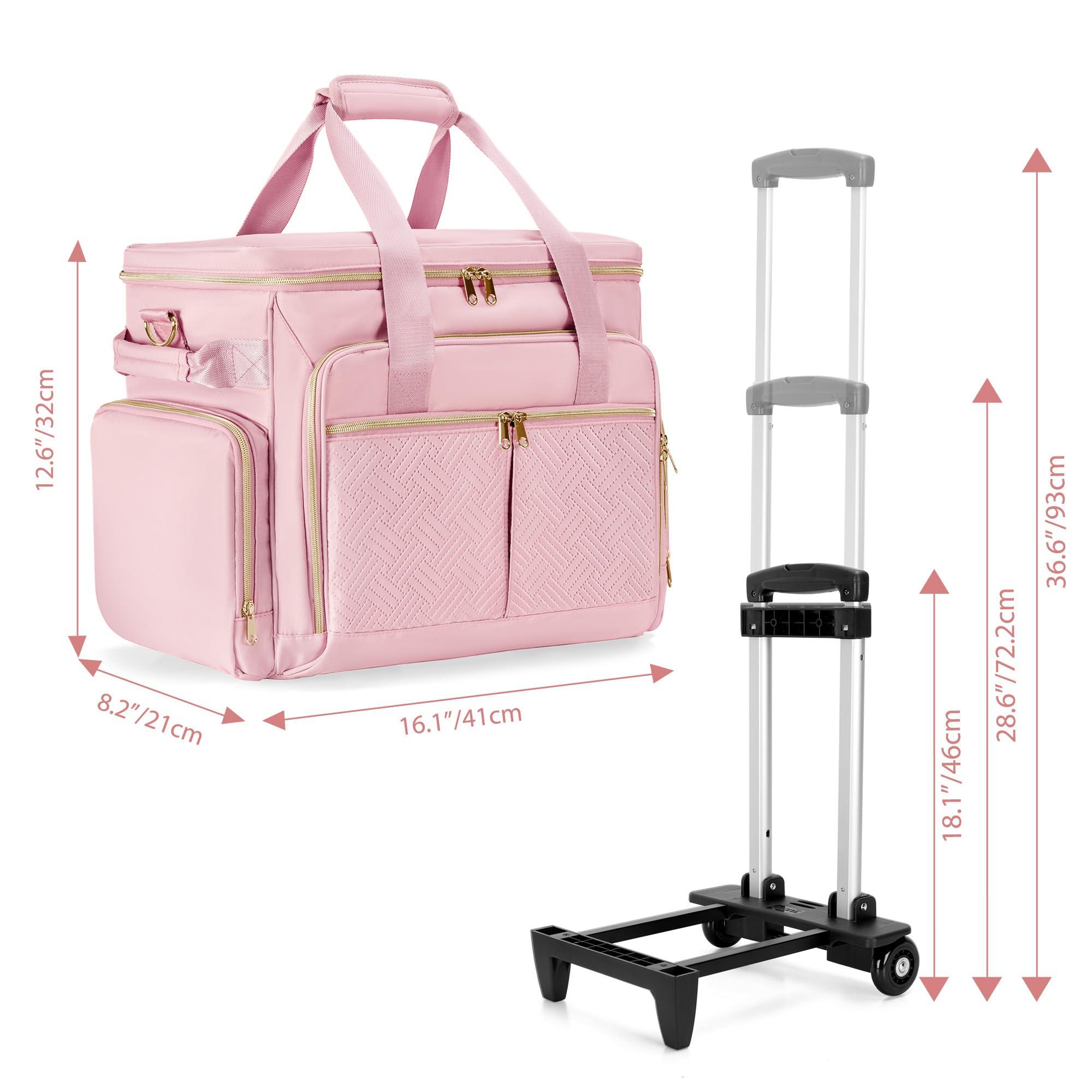Prokva Prokva Rolling Teacher Bag with Wheels, Teacher Tote Bag with Detachable Trolley, Fits for 15.6" Laptop, Pink (Patent Design)