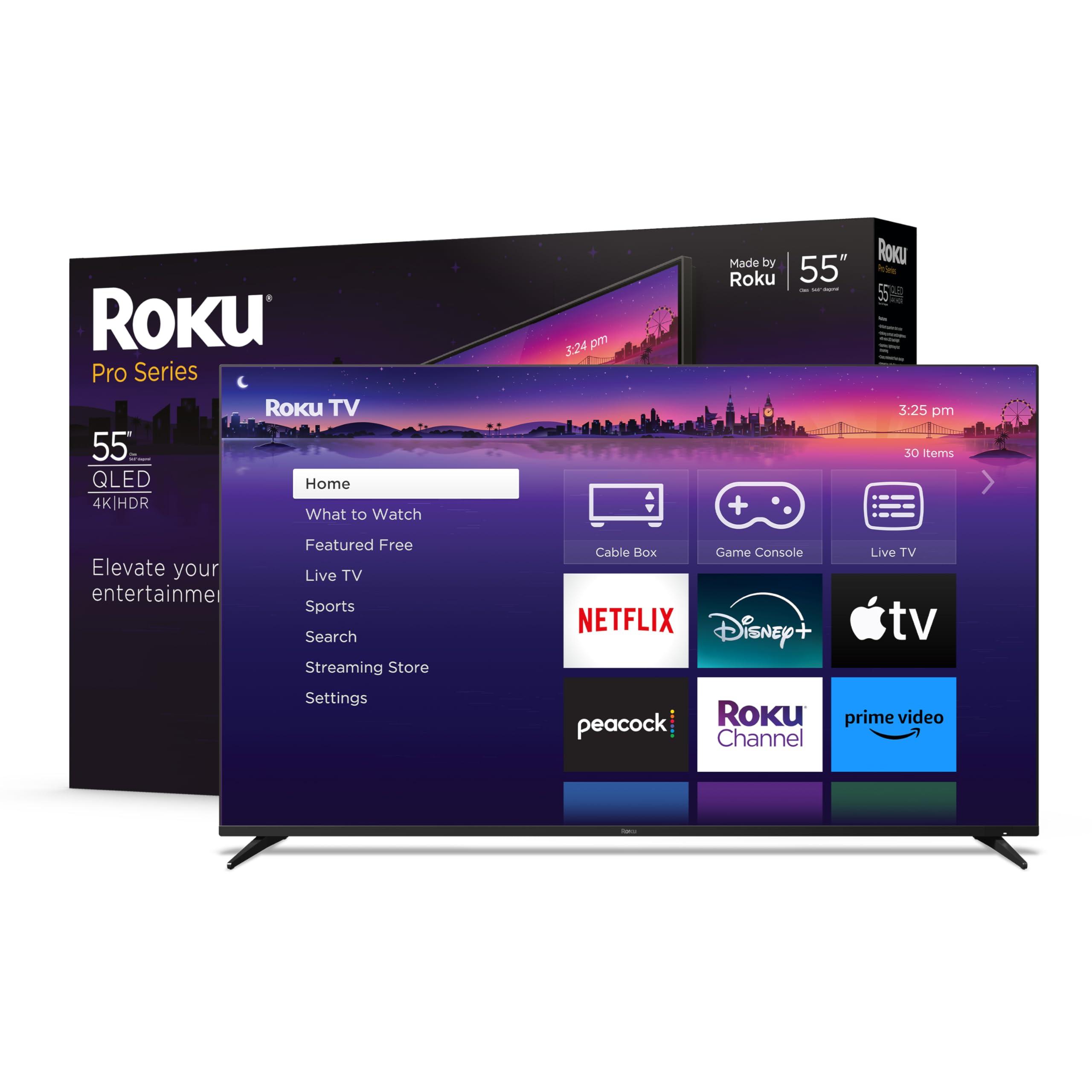 Roku Roku Smart TV 55-Inch Pro Series 4K QLED RokuTV with Backlit Roku Voice Remote Pro, Dolby Vision IQ, 120Hz Refresh Rate Live Local News, Sports, Gaming