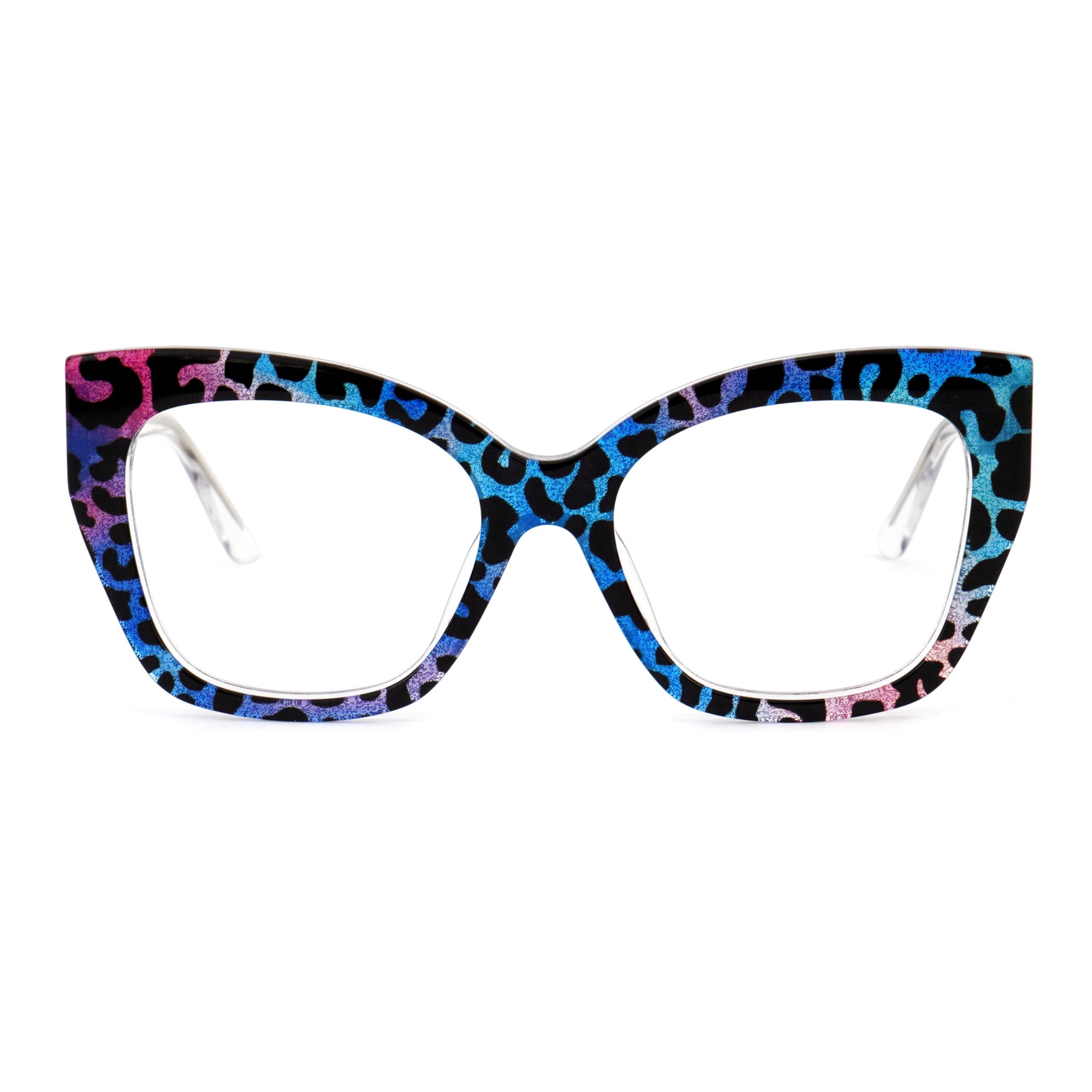 VOOGLAM VOOGLAM Square Women's Non-Prescription Glasses with HD Clear Lenses in Multicolor Leopard Acetate Frame