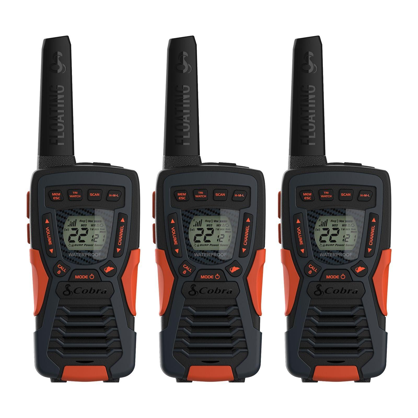 Cobra Cobra CXT10953PH-M Emergency Two-Way Radios, Waterproof Walkie Talkies, Up to 40 Mile Range, 22 Channels and NOAA Weather Channels, UHF/FM Ultra-Clear Reception, 3-Pack