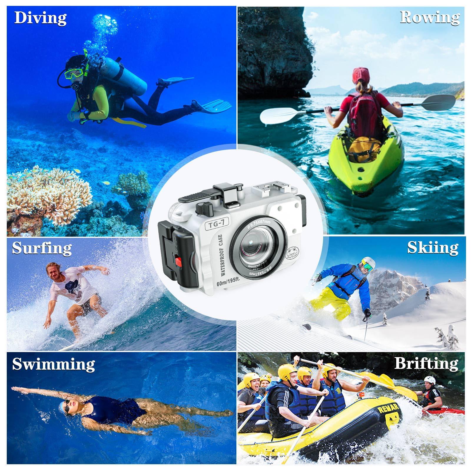 Sea frogs Sea frogs Waterproof housing Case Underwater Diving 195FT/60M Works for OM System TG-7 Cameras (Housing + Red Filter) (HZB-TG7-WHITE)