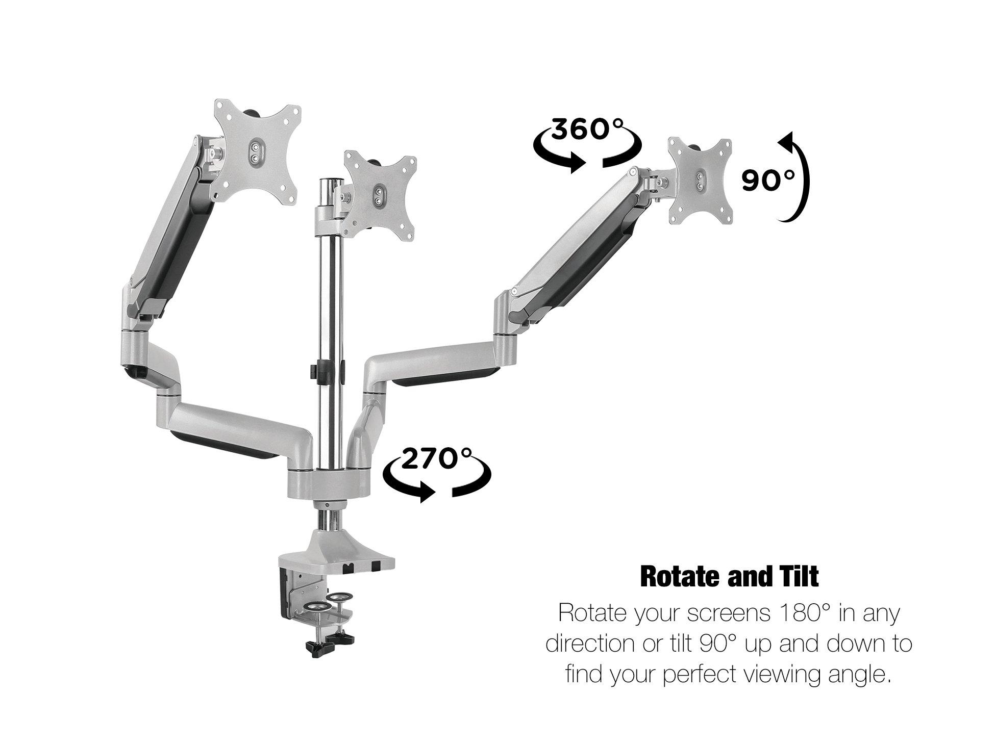 TechOrbits TechOrbits Universal Desk Mount for Triple Monitor - Fits Three 13-30\" Monitors with Swivel & Clamp