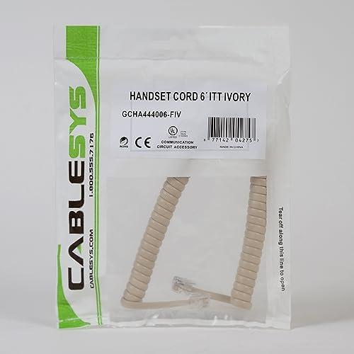 Cablesys Cablesys Coiled Telephone Handset Cord for Use with PBX Phone Systems, VoIP Telephones - 6 Ft Uncoiled, Rj22, 1.5 Inch Lead on Both Ends, Ivory