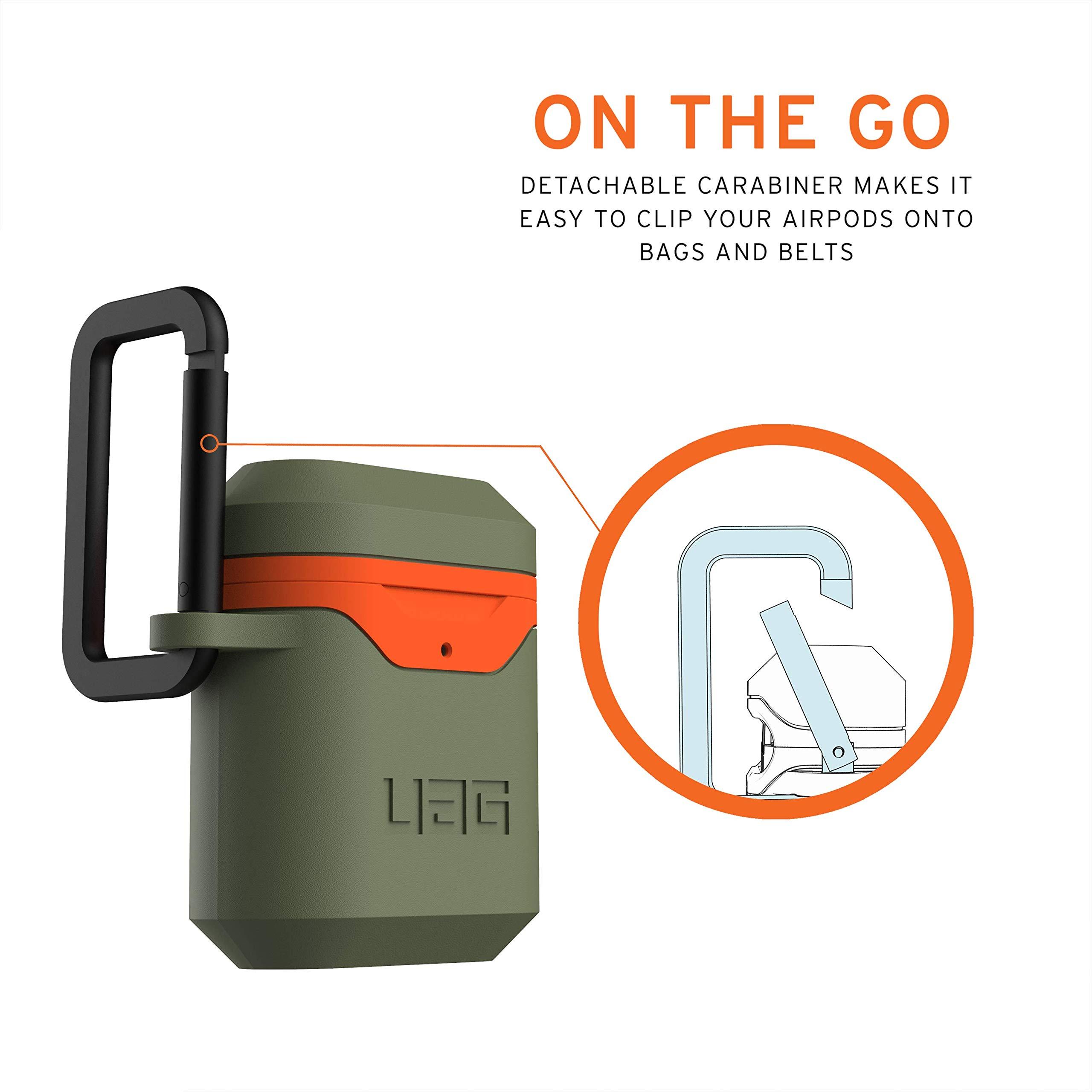 URBAN ARMOR GEAR URBAN ARMOR GEAR UAG Compatible with AirPods (1st & 2nd Gen) Case Full-Body Protective Soft-Touch Silicone Case with Detachable Carabiner, Standard Issue Hard Case_001, Olive/Orange