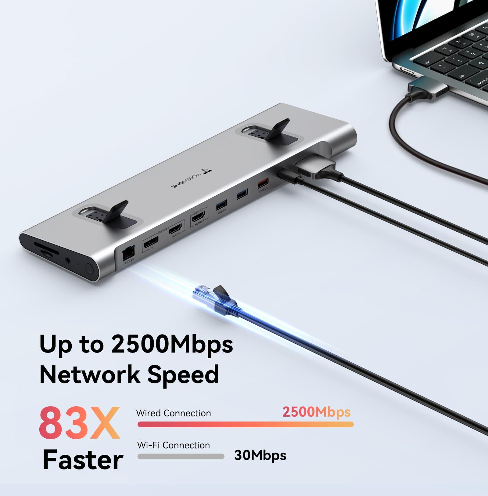 TOBENONE TobenONE MacBook Pro Docking Station Dual 4K@60Hz Monitor, 16-in-2 USB C Docking Station Stand with 2.5Gbps Ethernet,100W GaN Power Supply, 2 HDMI&Displayport, 5 USB Ports