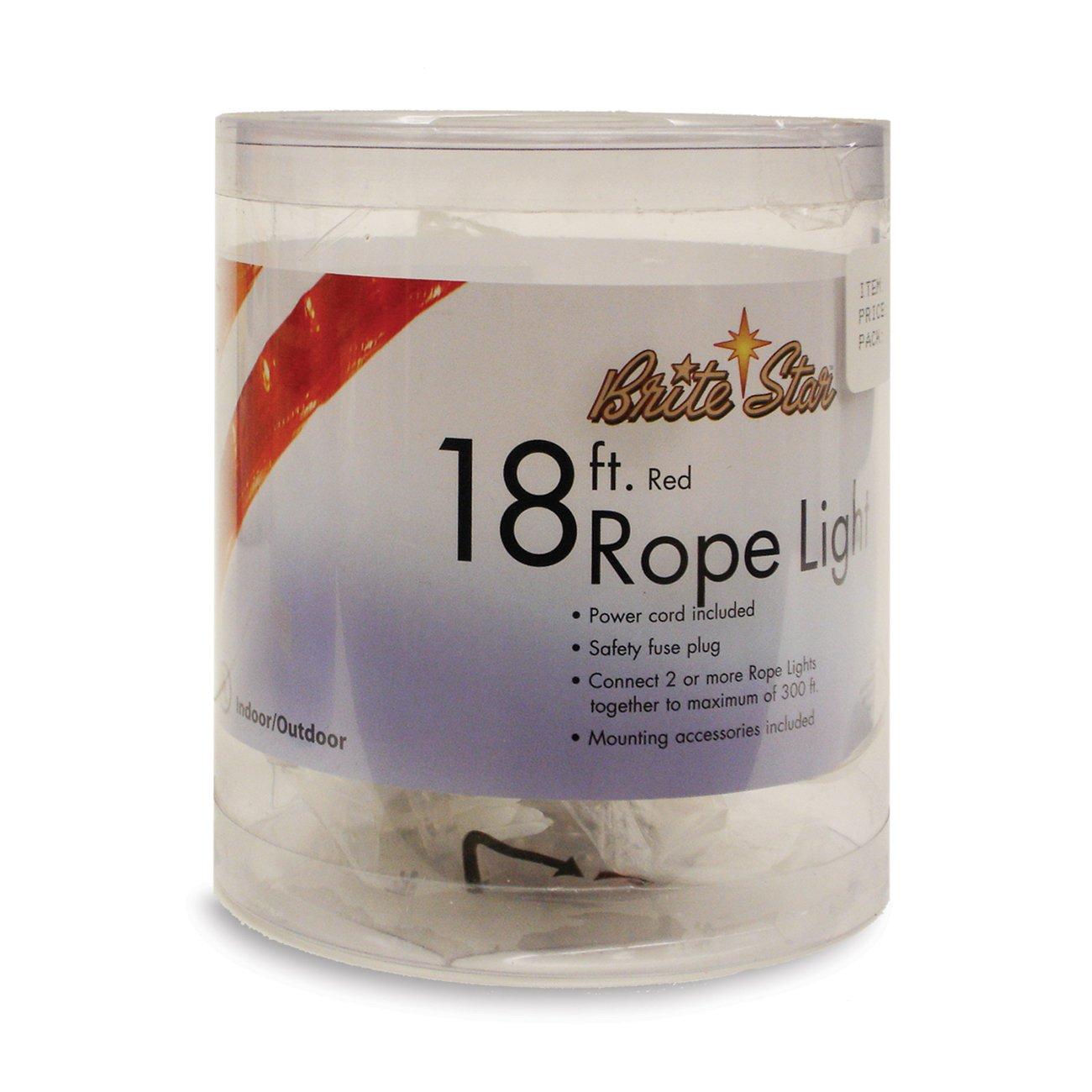 Brite Star Brite Star 18 Foot Red Rope Light Clear - Connectable for Indoor and Outdoor Decor - Perfect for Christmas Decorations, Bedroom, Party, Patio, Deck Lighting - Waterproof Outdoor Lighting