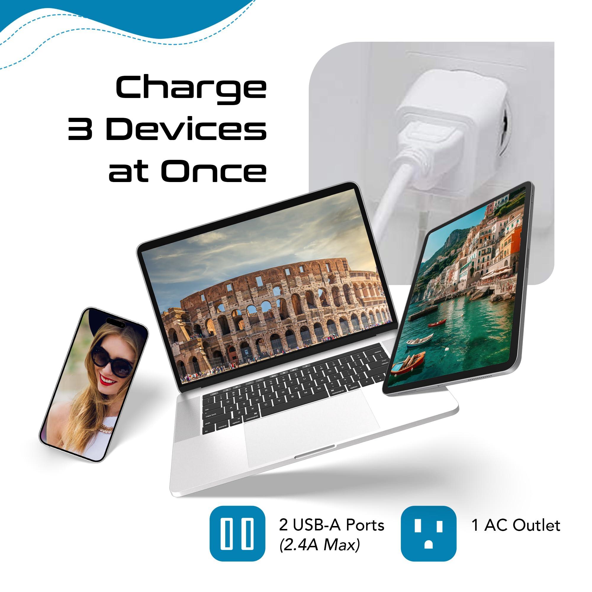 Ceptics Ceptics Italy, Europe Travel Adapter Plug Set - 2 Pack - with 2 USB + USA Socket Input - Type L and Type C - Ultra Compact - Safe Grounded Perfect for Cell Phones, Laptops, Camera Chargers