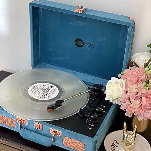 arkrocket Arkrocket Curiosity Bluetooth Turntable Retro Suitcase 3-Speed Record Player with Built-in Speakers (Ocean Blue Velvet)