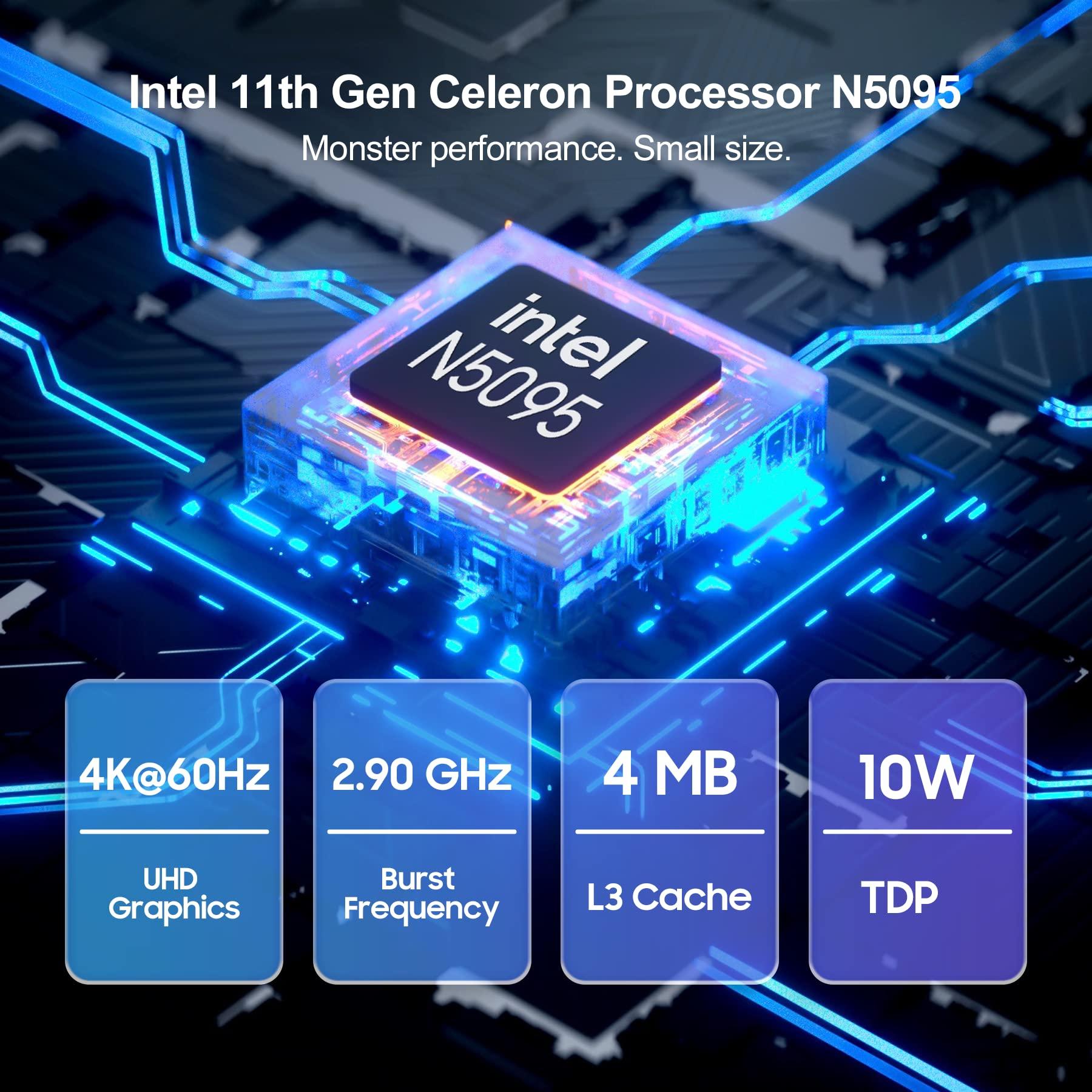 Blackview Blackview MP60 Upgraded Mini PC Intel 11th N5095(up to 3.4GHz), Mini Desktop Computer 16GB RAM 1TB SSD, Win 11 Support Dual 4K HDMI Display, Dual WiFi, BT4.2 for Business, Home, Office Black