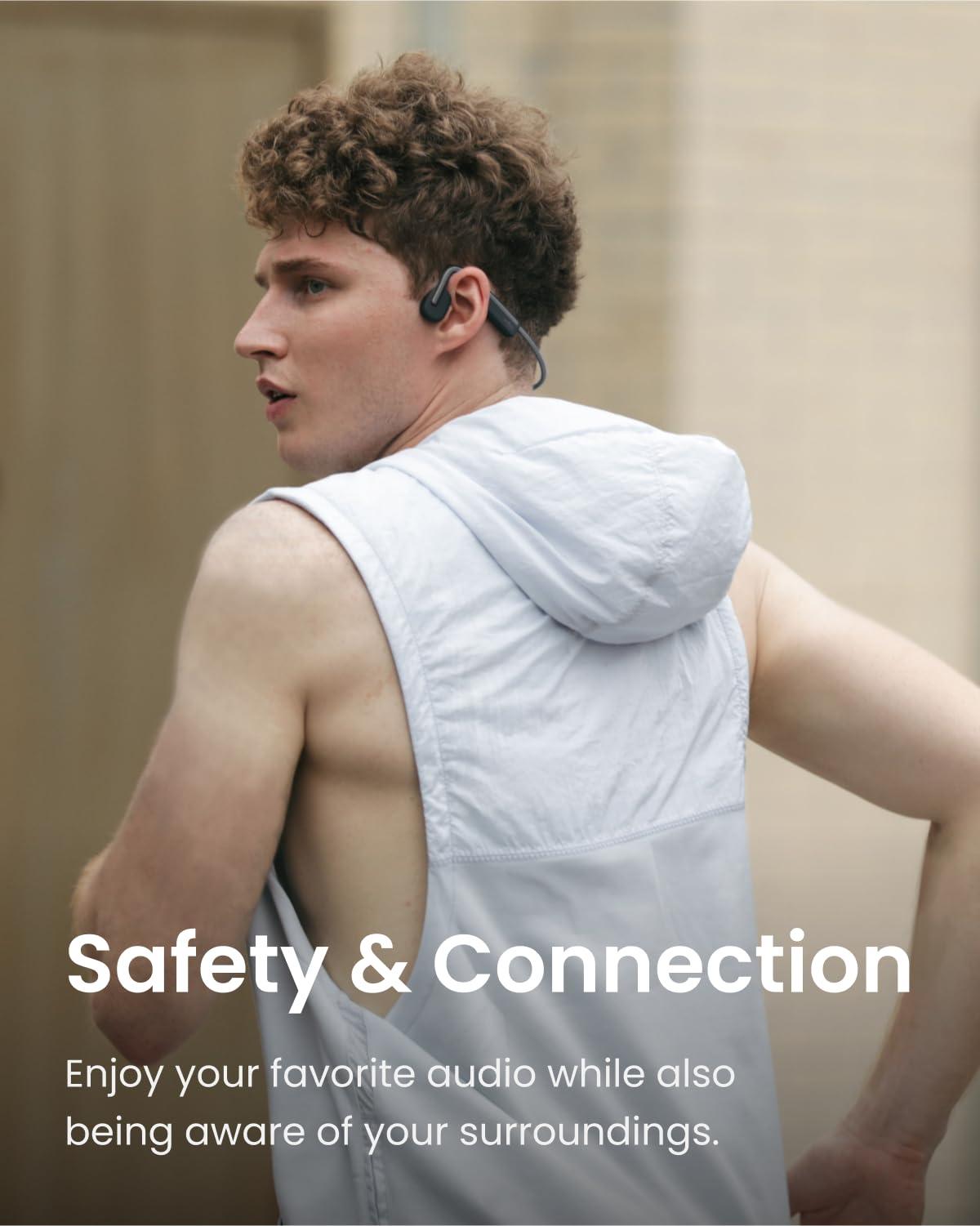 SHOKZ SHOKZ OpenMove - Open-Ear Bluetooth Sport Headphones - Bone Conduction Wireless Earphones - Sweatproof for Running and Workouts, with Sticker Pack (Grey) (Renewed)