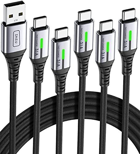 INIU USB C Cable, INIU [5 Pack 3.1A] QC Fast Charging USB Type C Cable, Nylon(1.6+3.3+3.3+6.6+6.6ft) Phone Charger USB A to USB C Cable for Samsung Galaxy S21 S20 S10 Plus Note 10 LG Google Pixel iPhone 15