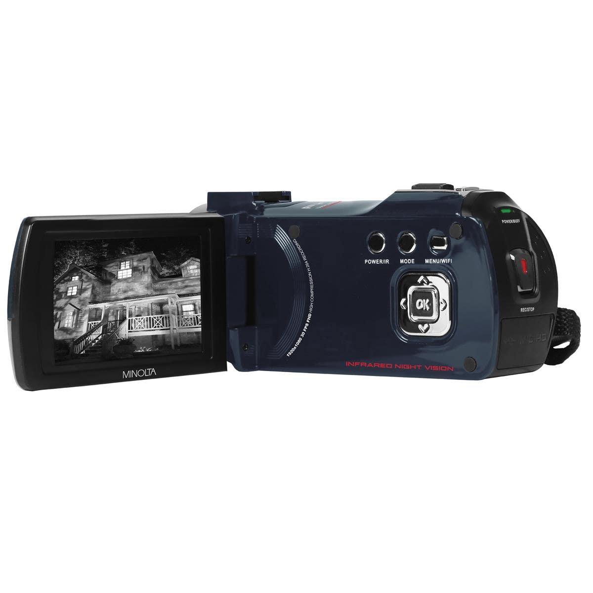 Minolta Minolta MN220NV 1080p Full HD 24MP Night Vision Camcorder with WiFi w/32GB Memory Card (Blue)