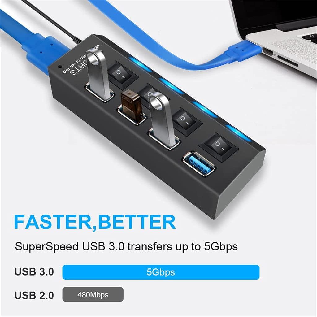 IFGSIWRIJIKWJJEA USB 3.0 Hub USB Hub 3.0 Multi USB Splitter 3 Hab Use Power Adapter 4 Port Multiple Expander USB3 Hub with Switch for PC