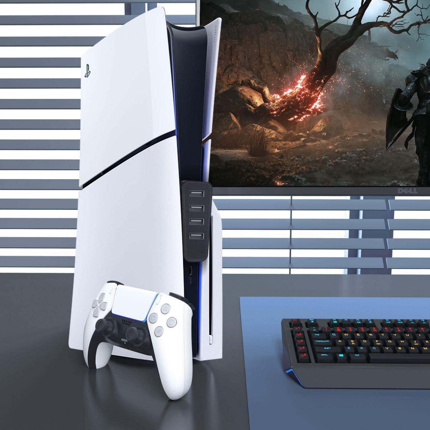 TNP Products TNP 4 Port USB Hub for PS5 Slim Edition - High-Speed USB 2.0 Port Extender Adapter Accessories Expansion Hub Connector Expander for PlayStation 5 Slim ONLY, Black