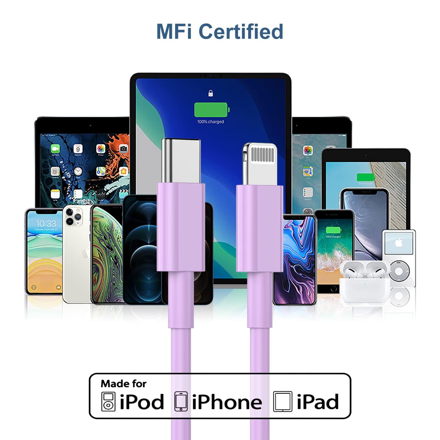 OOOUSE 6ft iPhone Charger USB C Lightning Cable,Usbc to Lightning Fast Charging Cord for iPhone 13 12 Charger Cable 6 ftApple MFi Certified,Long Type C Wire for Apple iPhone 13 12 Pro Max 11 X XS Purple