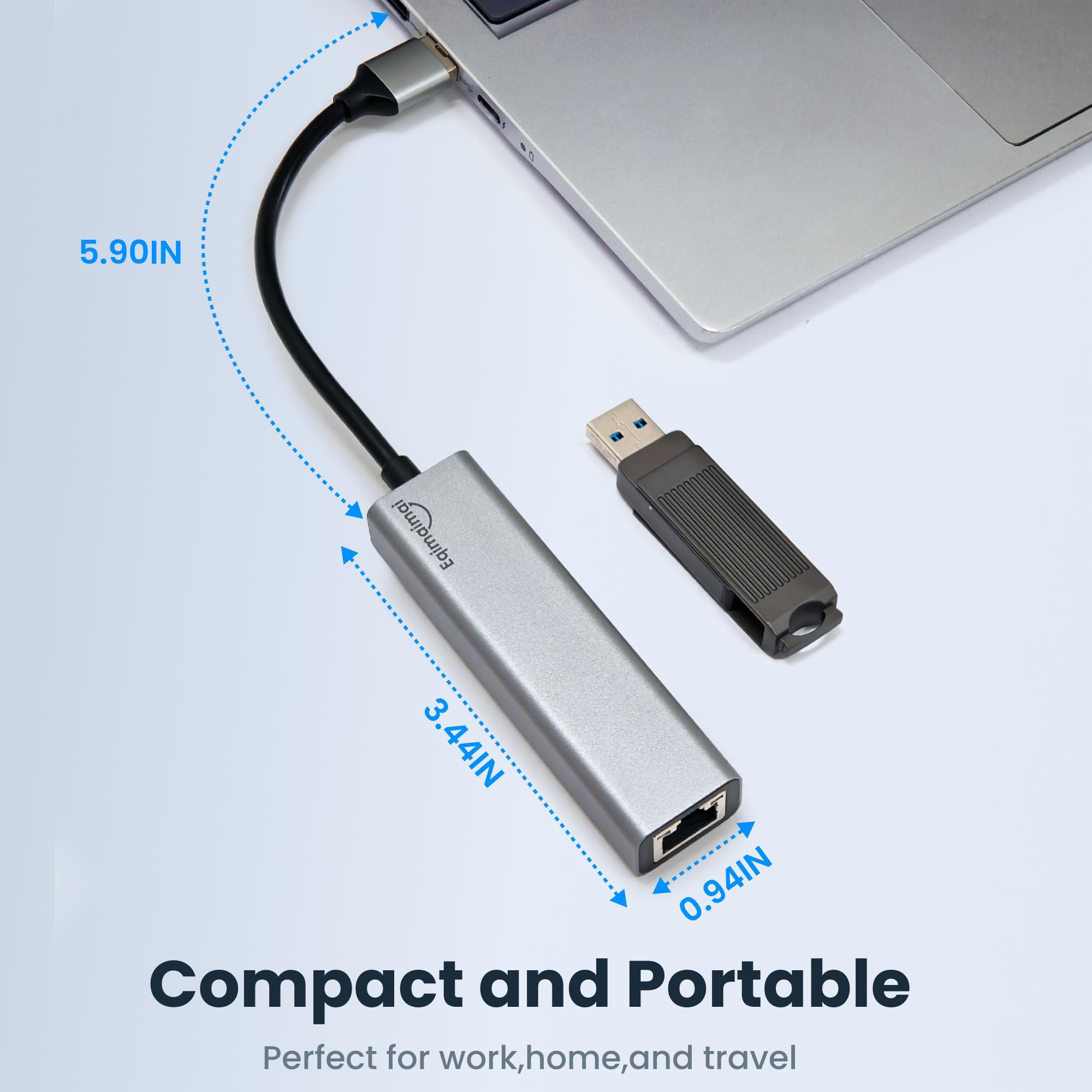 eqimaimai USB to Ethernet Adapter,USB Hub with Ethernet,USB 3.0 Hub with RJ45,USB A to Ethernet with USB 3.0 Ports,USB Hub with 1GB RJ45 Ethernet,Compatible with Windows,Mac OS,Linux,and More